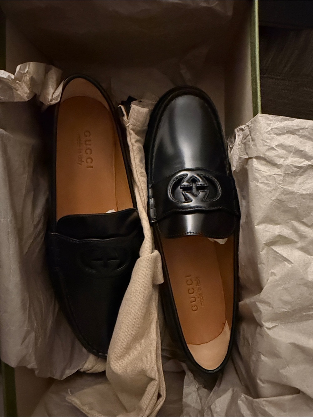 Gucci Black Leather GG Embossed Men's Loafers